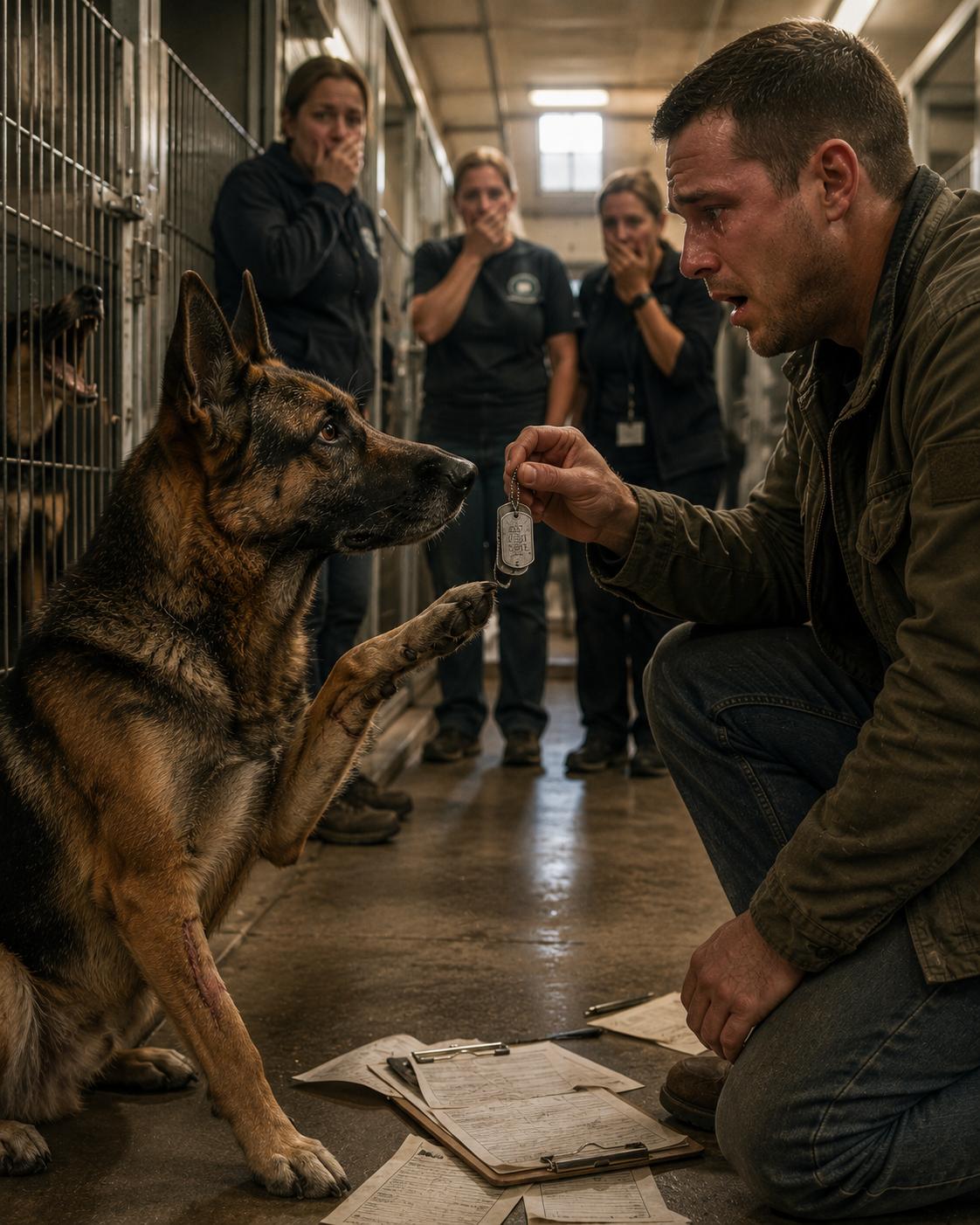 A shelter dog sat perfectly still when a man walked in. Then she raised her left paw—a command he’d only taught one dog in his life, six years ago in Afghanistan.