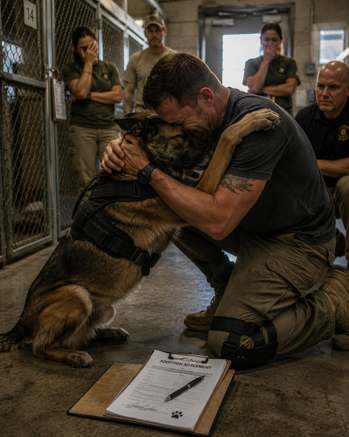 A K9 handler fought through 394 days of paperwork to adopt the dog he deployed with twice. The moment the kennel door opened, every trainer stopped breathing.