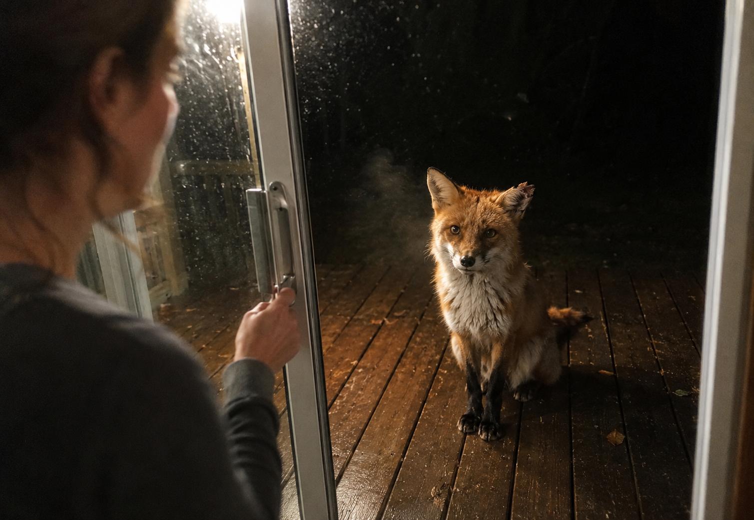 She released a rescued fox into the wild a year ago. Yesterday it showed up at her back door at 3am, refusing to leave until she followed it into the woods.