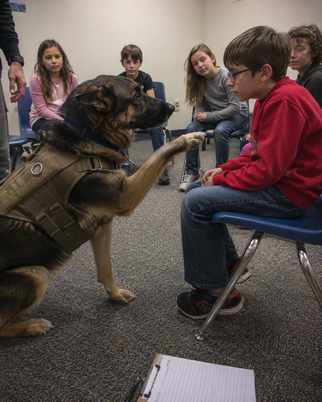 A retired war dog walks into a children’s therapy center. A boy who hasn’t spoken in eight months whispers one word: the dog’s name from Afghanistan.